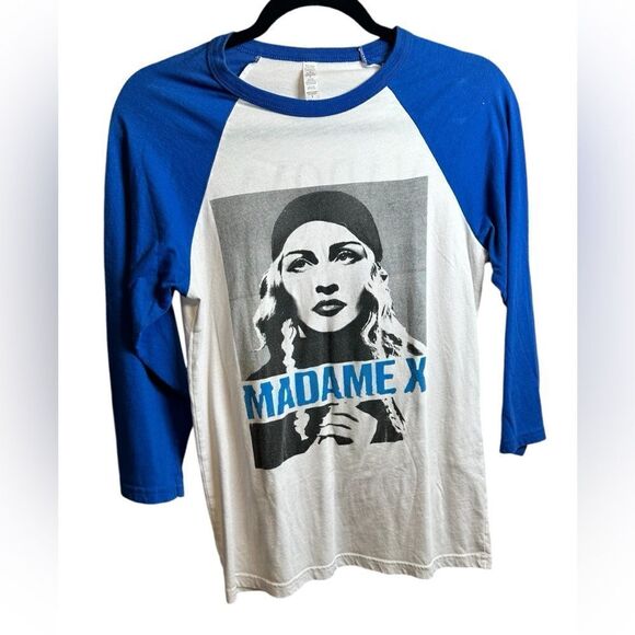 EUC Madonna Madame X Tour Concert Baseball Tee White Blue - Size Small - Picture 1 of 4